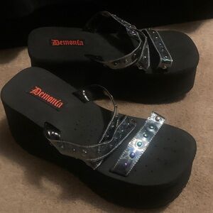 Demonia Iridescent and Black Platform Sandals   NWOT